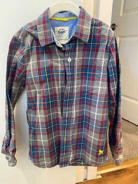 Mini Boden Boys' Blue & Gray Plaid Button-Down Shirt